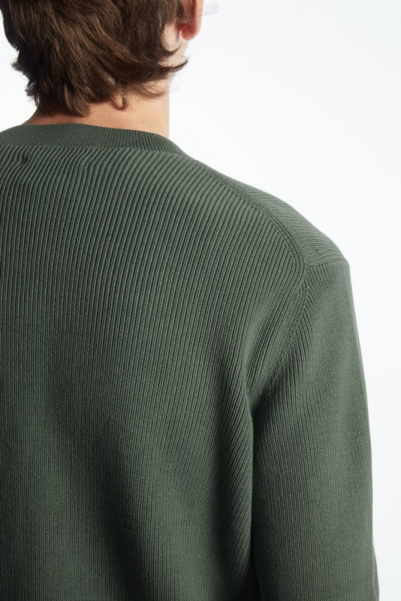 Dark Green COS Ribbed-Knit Jumper Knitwear | 120564-QMW