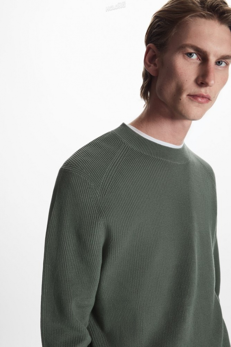 Dark Green COS Ribbed-Knit Jumper Knitwear | 120564-QMW