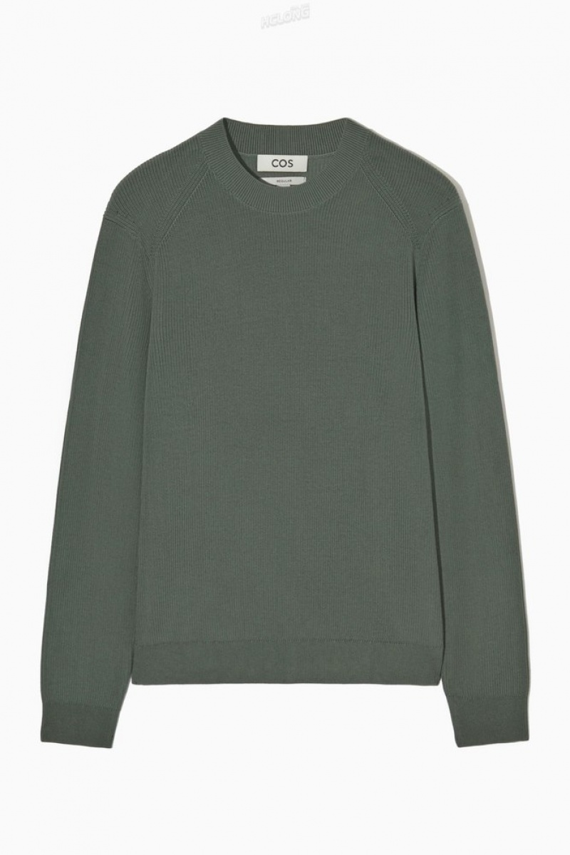 Dark Green COS Ribbed-Knit Jumper Knitwear | 120564-QMW