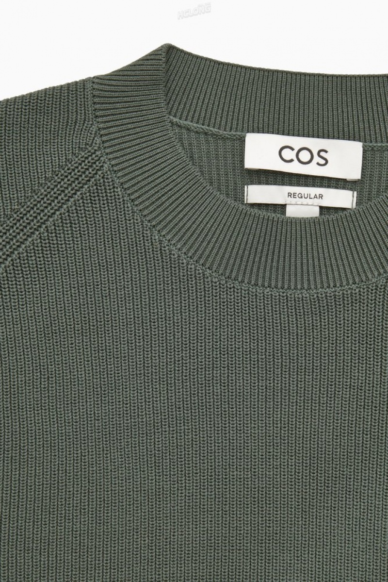 Dark Green COS Ribbed-Knit Jumper Knitwear | 120564-QMW