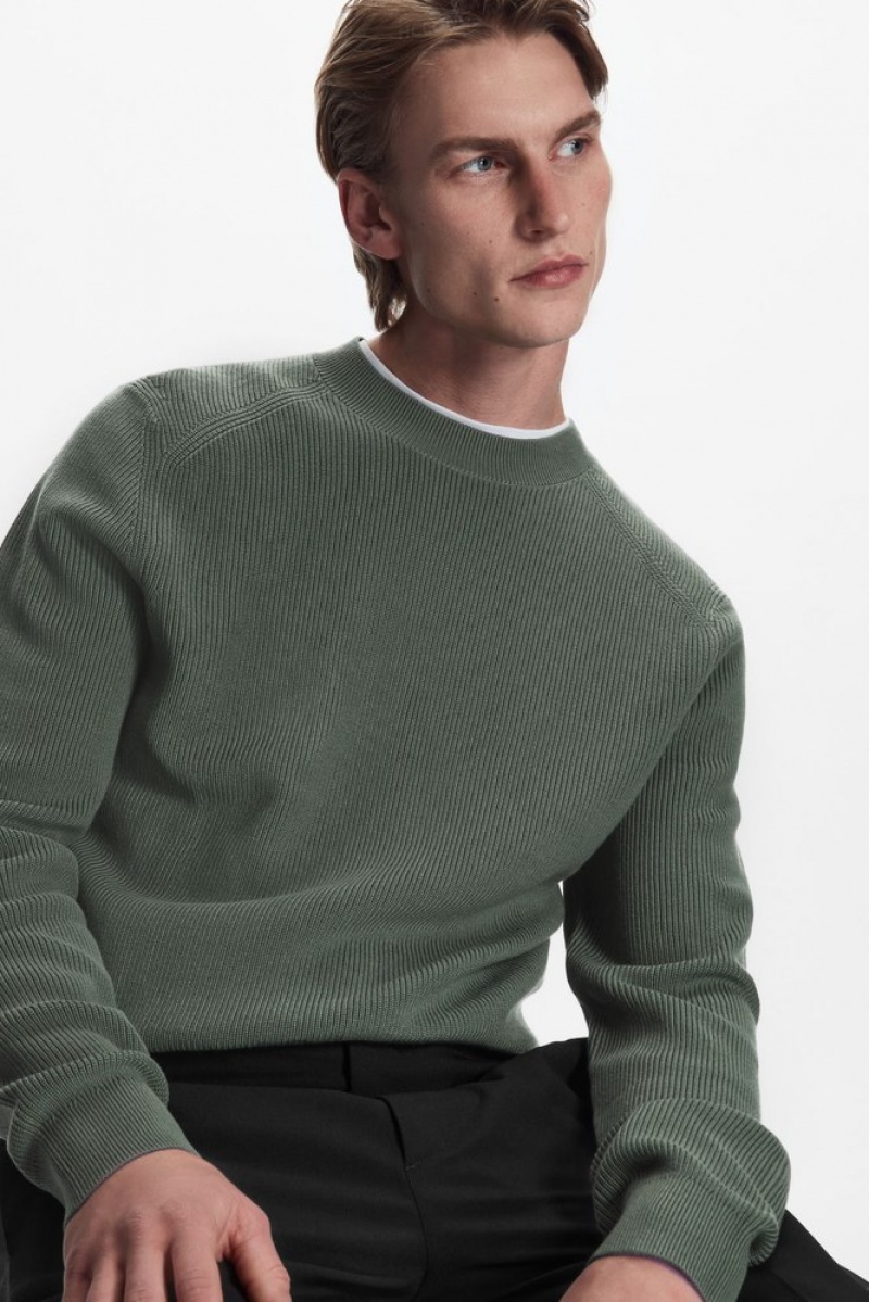 Dark Green COS Ribbed-Knit Jumper Knitwear | 120564-QMW