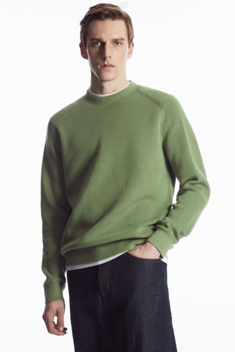 Dark Green COS Ribbed-Knit Jumper Knitwear | 784036-GHT