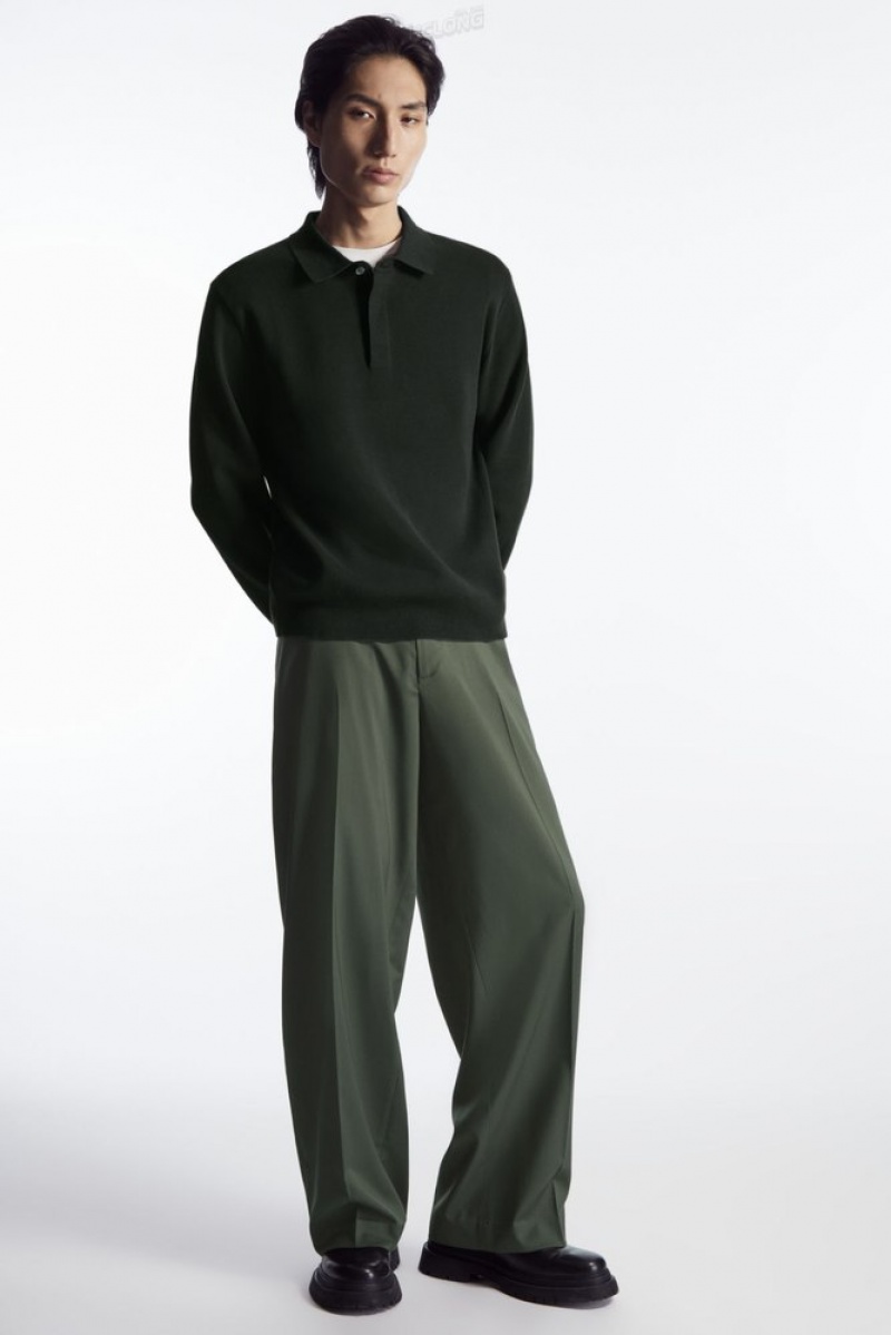 Dark Green COS Straight-Leg Relaxed Wool Pants Pants | 984657-OMJ