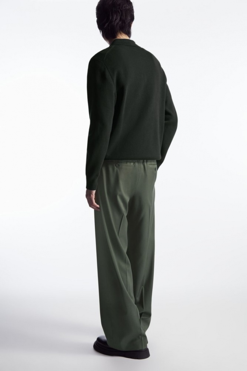 Dark Green COS Straight-Leg Relaxed Wool Pants Pants | 984657-OMJ