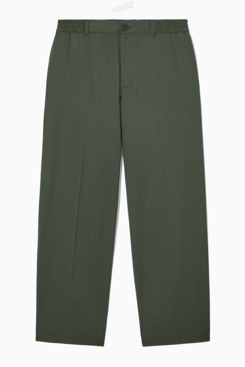 Dark Green COS Straight-Leg Relaxed Wool Pants Pants | 984657-OMJ