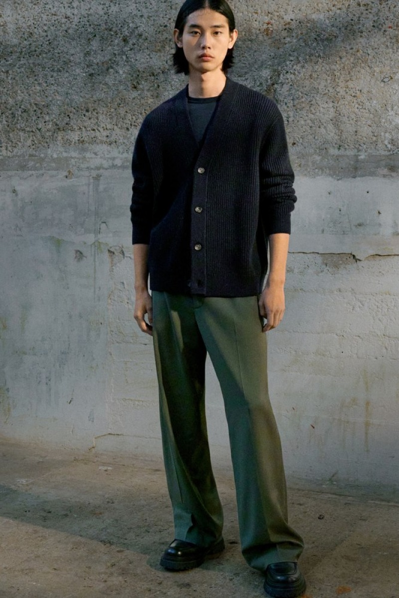 Dark Green COS Straight-Leg Relaxed Wool Pants Pants | 984657-OMJ