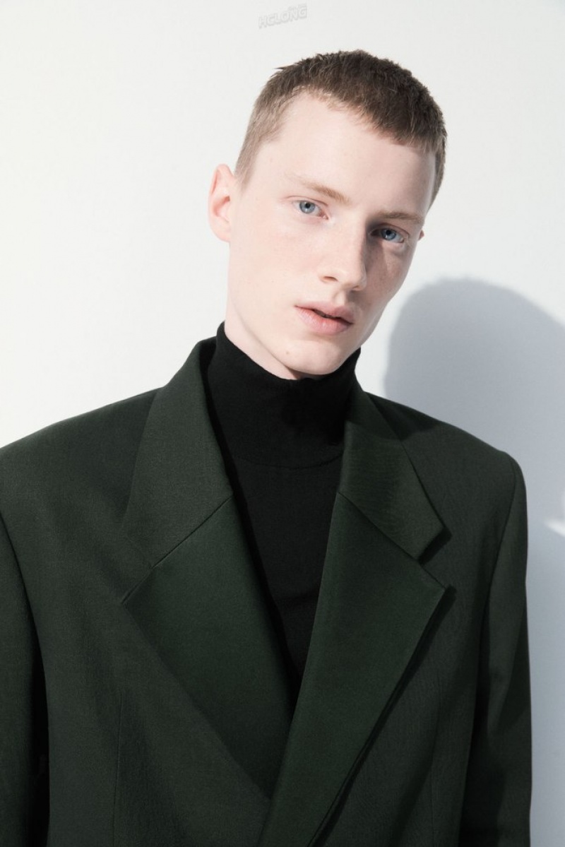 Dark Green COS The Double-Breasted Wool Tuxedo Jacket Coats & Jackets | 623501-JQF