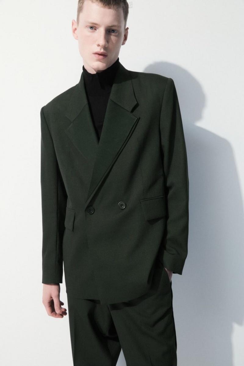 Dark Green COS The Double-Breasted Wool Tuxedo Jacket Coats & Jackets | 623501-JQF