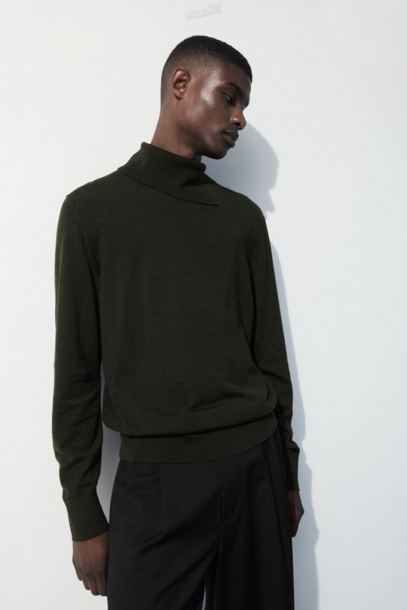 Dark Green COS The Merino Wool Roll-Neck Jumper Sweaters & Cardigans | 657130-SIO