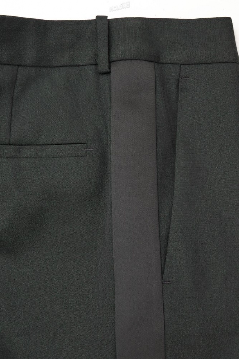 Dark Green COS The Wool Tuxedo Trousers Pants | 230564-ZKA