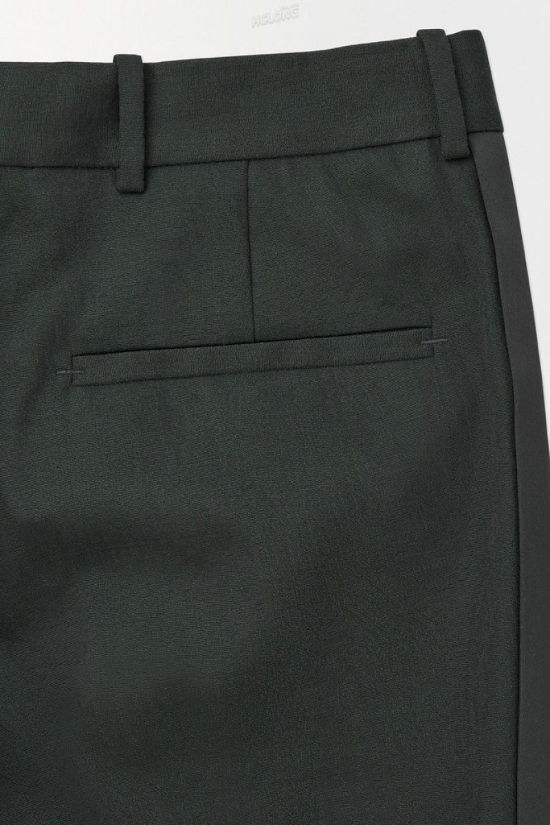 Dark Green COS The Wool Tuxedo Trousers Pants | 230564-ZKA