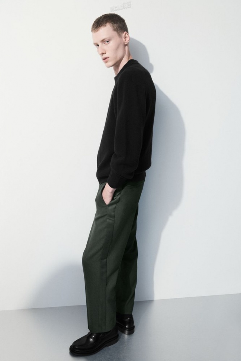 Dark Green COS The Wool Tuxedo Trousers Pants | 230564-ZKA