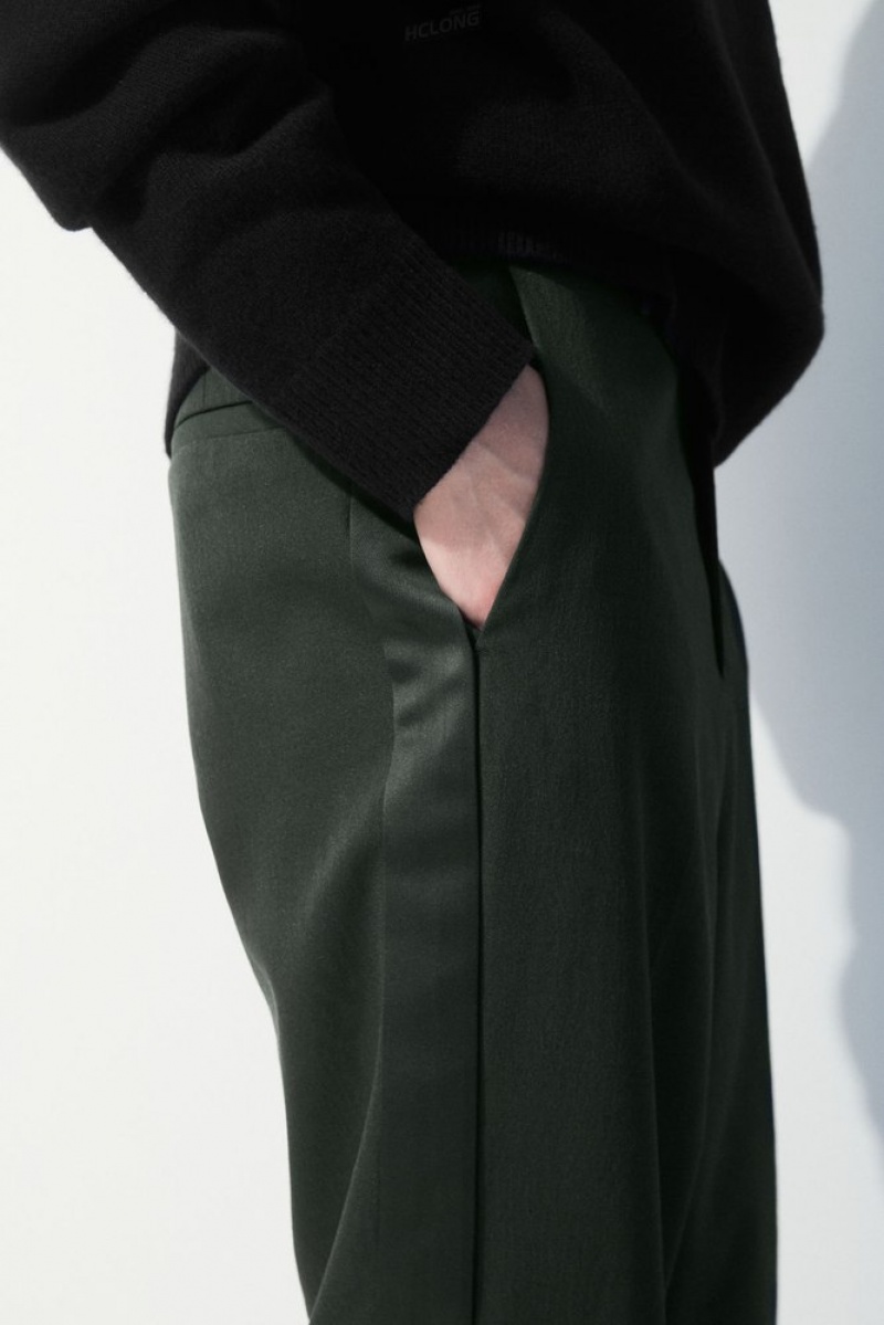 Dark Green COS The Wool Tuxedo Trousers Pants | 230564-ZKA