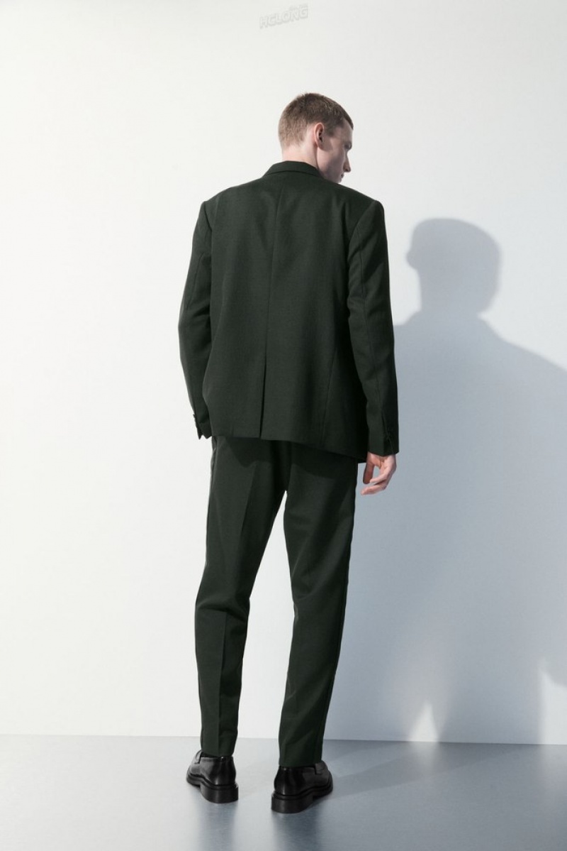 Dark Green COS The Wool Tuxedo Trousers Pants | 230564-ZKA