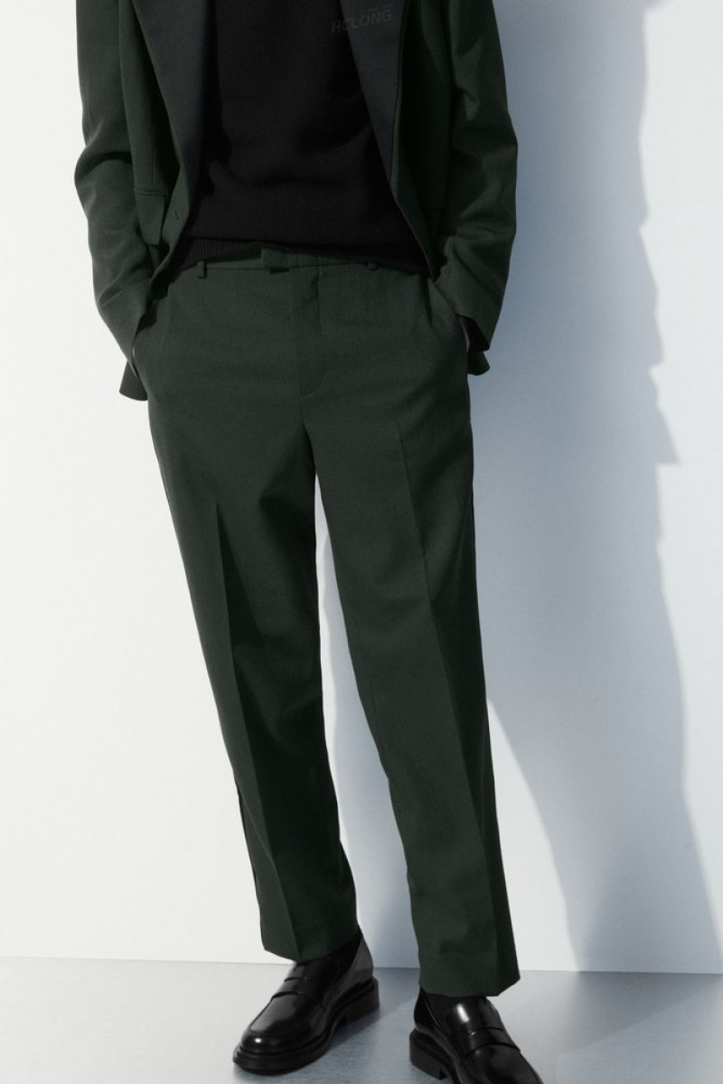 Dark Green COS The Wool Tuxedo Trousers Pants | 230564-ZKA