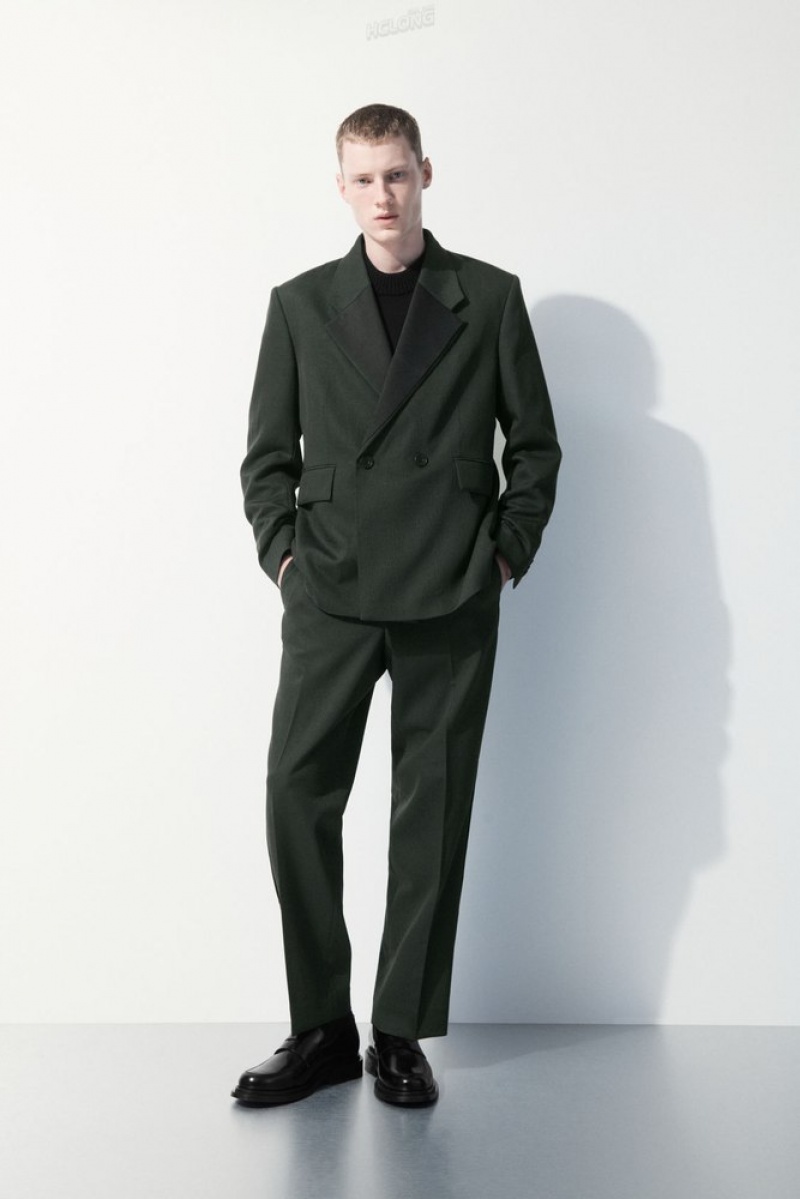 Dark Green COS The Wool Tuxedo Trousers Pants | 230564-ZKA