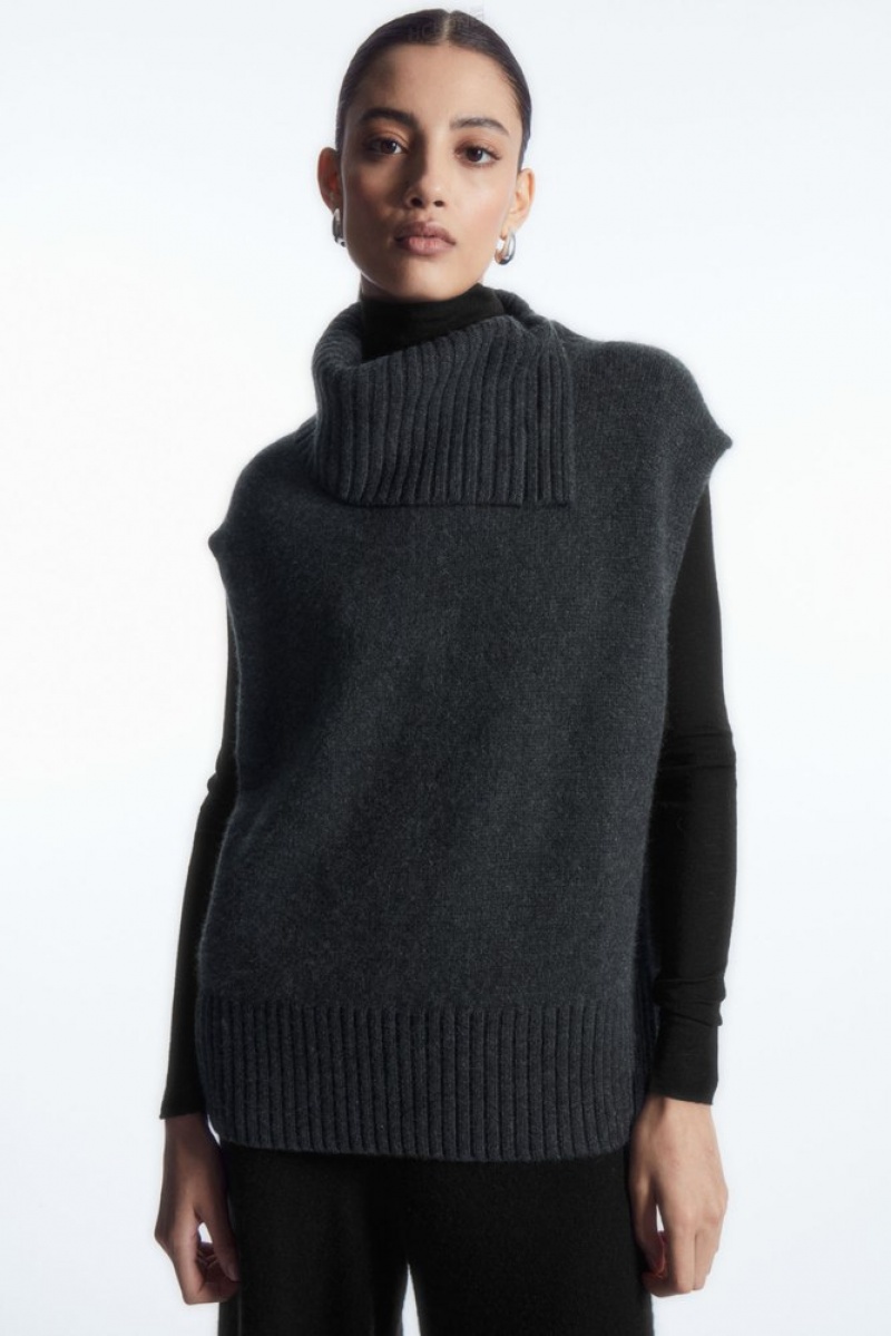 Dark Grey MéLange COS High-Neck Pure Cashmere Vest Tops | 203974-XOU