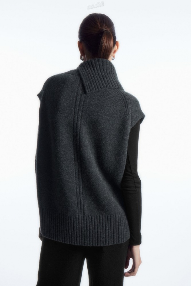 Dark Grey MéLange COS High-Neck Pure Cashmere Vest Tops | 203974-XOU