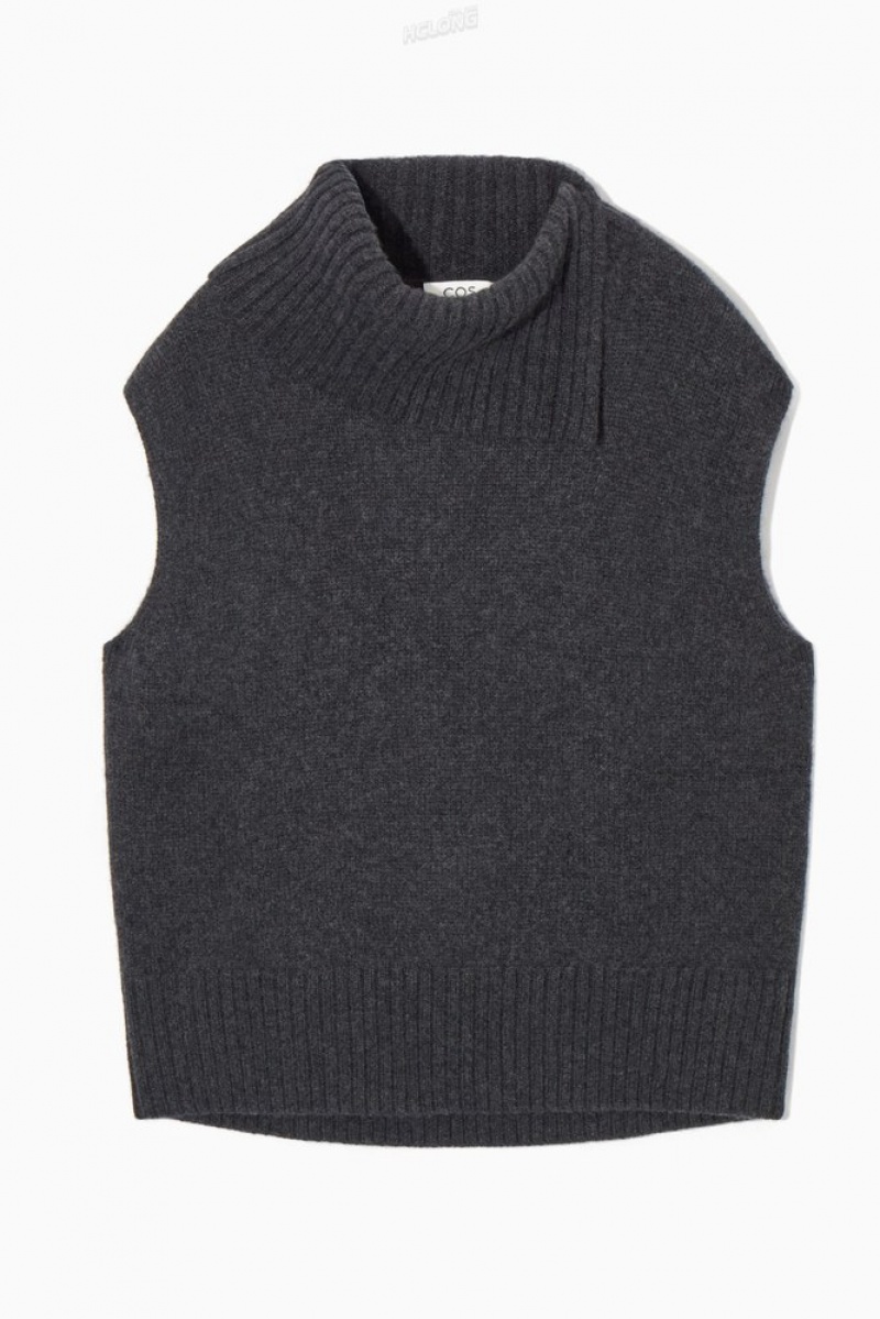 Dark Grey MéLange COS High-Neck Pure Cashmere Vest Tops | 203974-XOU