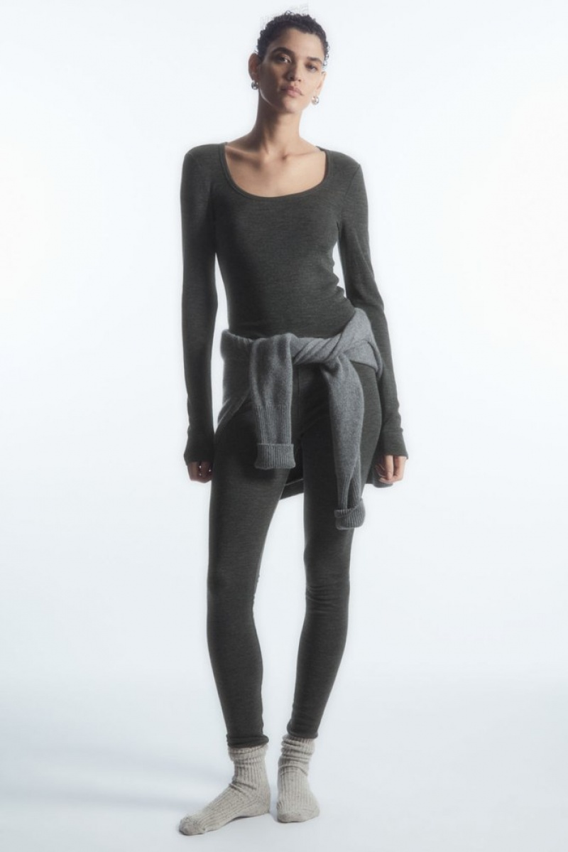 Dark Grey MéLange COS Scoop-Neck Merino Wool Long-Sleeved Top Knitwear & Cardigans | 620748-NXK