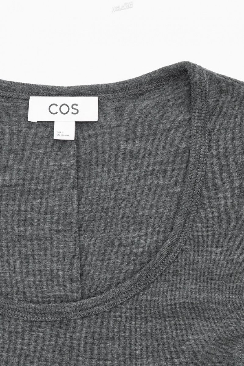 Dark Grey MéLange COS Scoop-Neck Merino Wool Long-Sleeved Top Knitwear & Cardigans | 620748-NXK