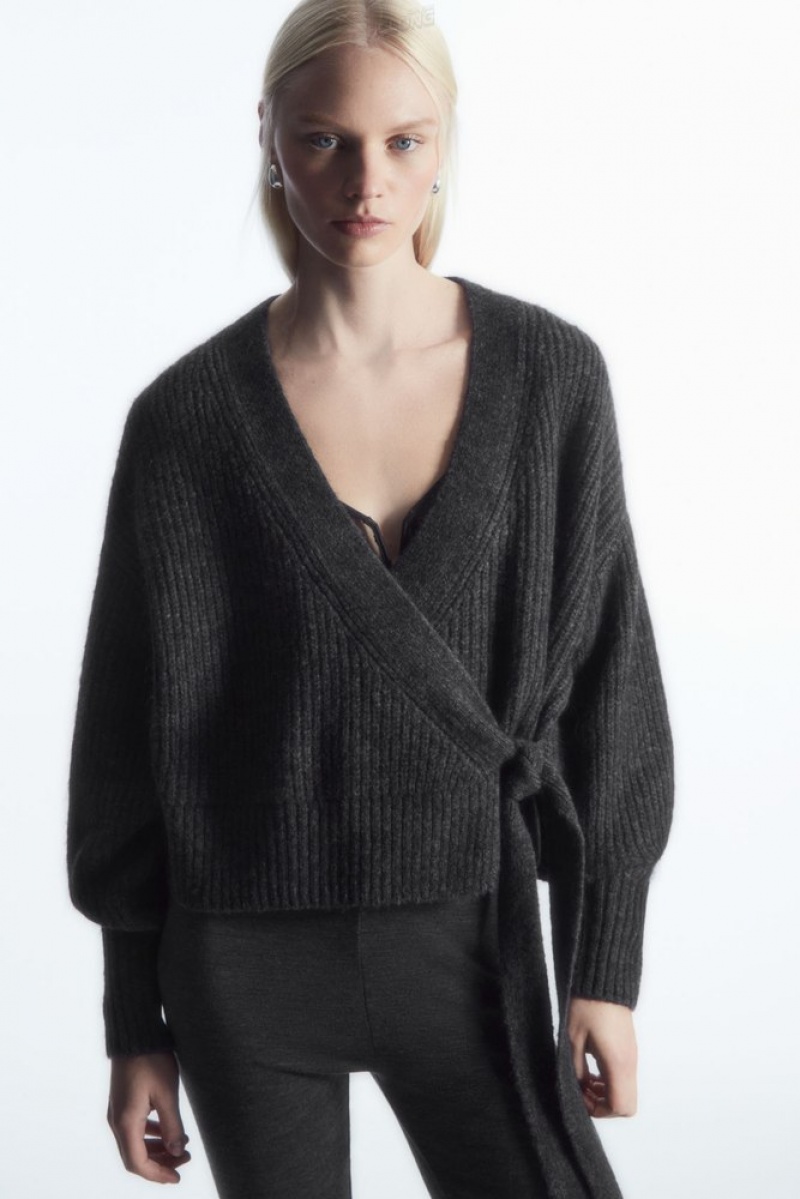 Dark Grey MéLange COS Textured Alpaca-Blend Wrap Cardigan Knitwear & Cardigans | 230198-XCU