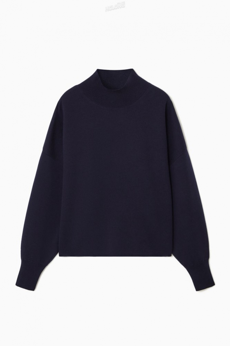 Dark Navy COS Double-Faced Wool Turtleneck Sweater Sweaters & Cardigans | 864175-VAF