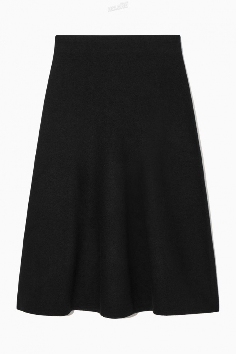 Dark Navy COS Flared Merino Wool Midi Skirt Skirts | 978164-KVE