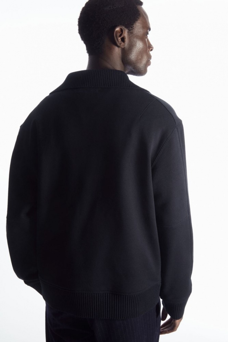 Dark Navy COS Funnel-Neck Half-Zip Sweatshirt Sweatshirts & Hoodies | 402369-SPF