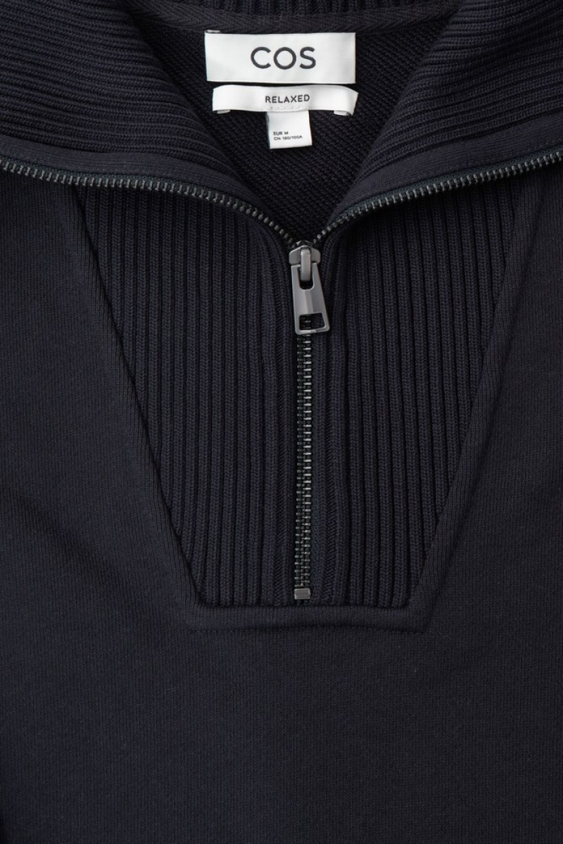 Dark Navy COS Funnel-Neck Half-Zip Sweatshirt Sweatshirts & Hoodies | 402369-SPF