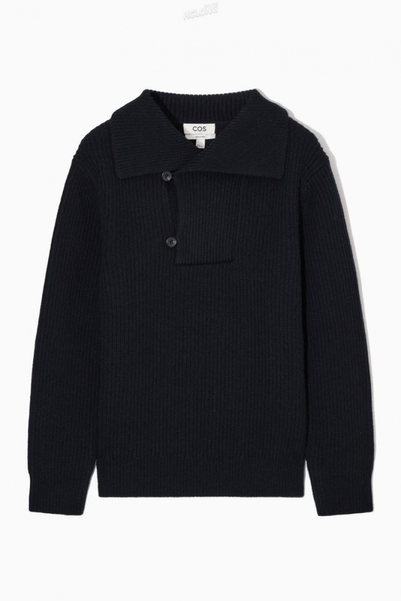 Dark Navy COS Sailor-Collar Wool Jumper Knitwear | 986031-ZCL