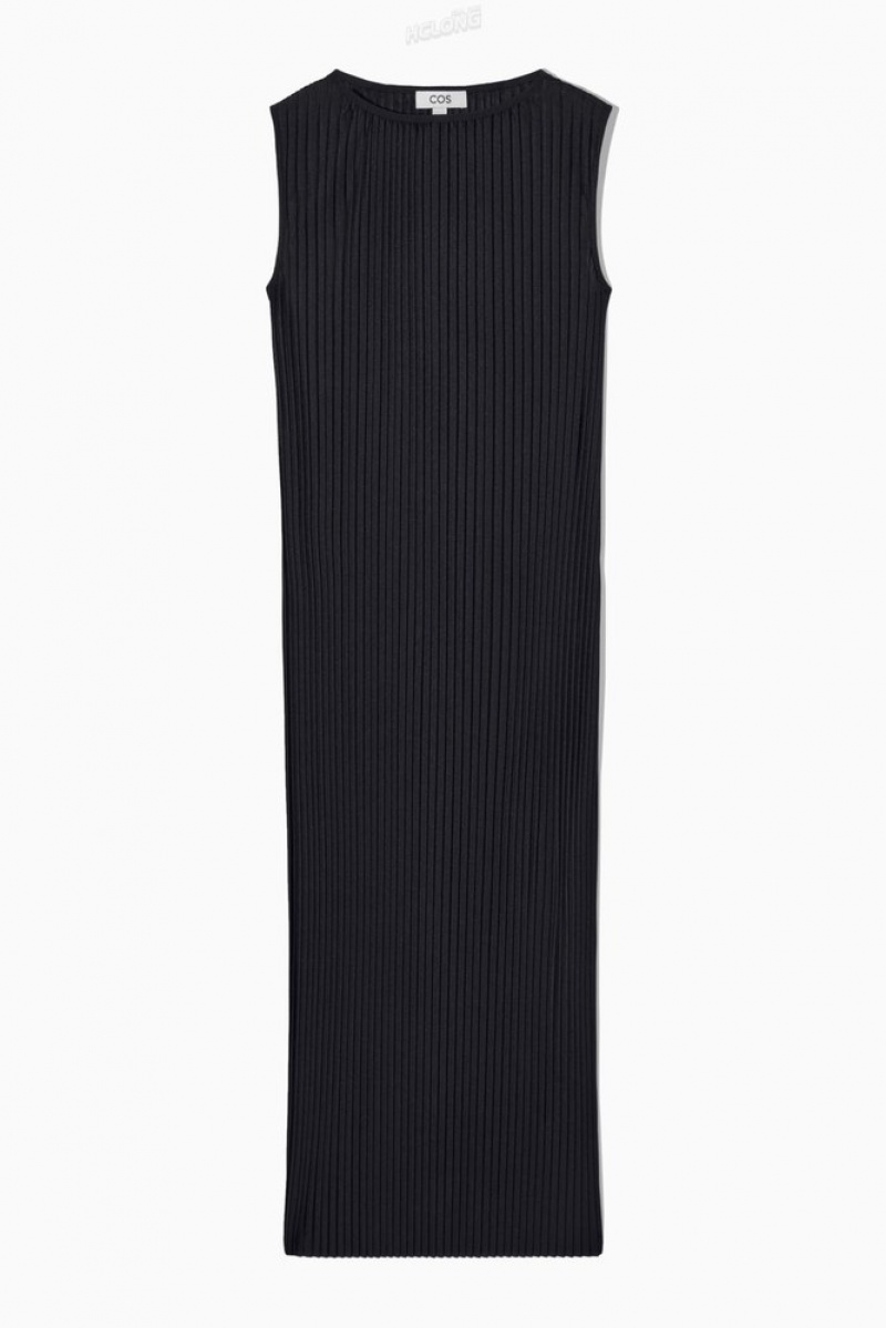 Dark Navy COS Sleeveless Pleated Maxi Dress Dresses | 985367-JZY