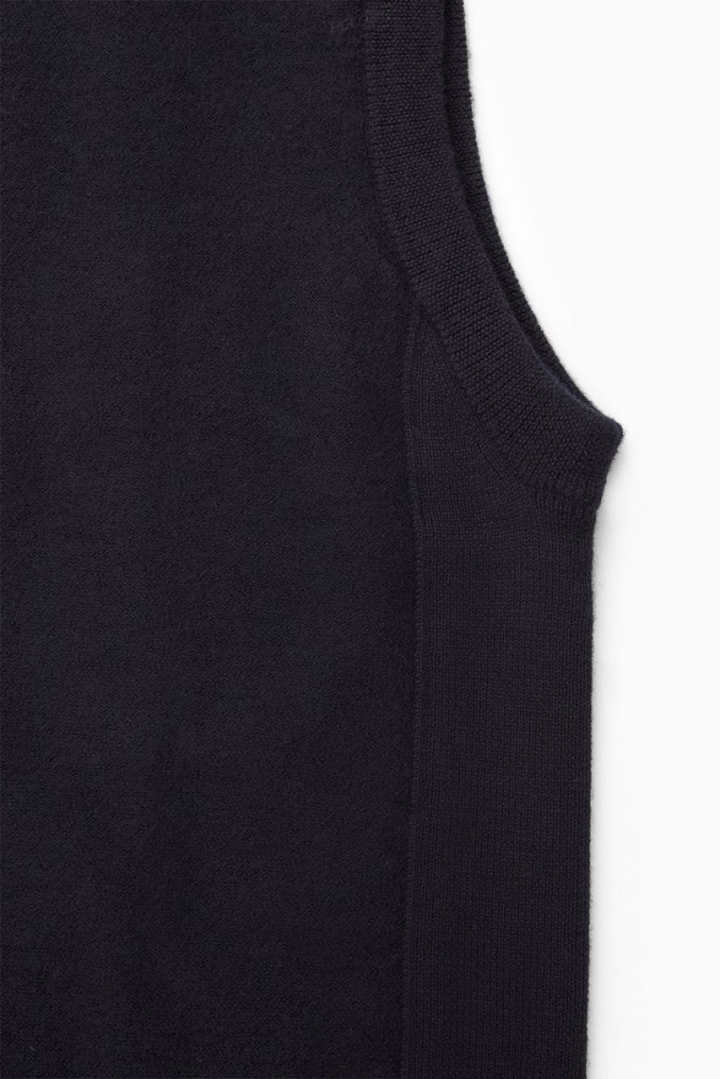 Dark Navy COS V-Neck Boiled-Wool Vest Sweaters & Cardigans | 804761-EAS