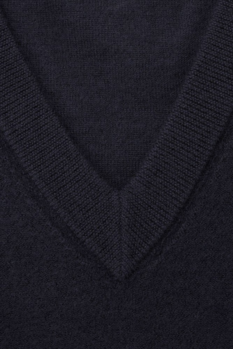 Dark Navy COS V-Neck Boiled-Wool Vest Sweaters & Cardigans | 804761-EAS