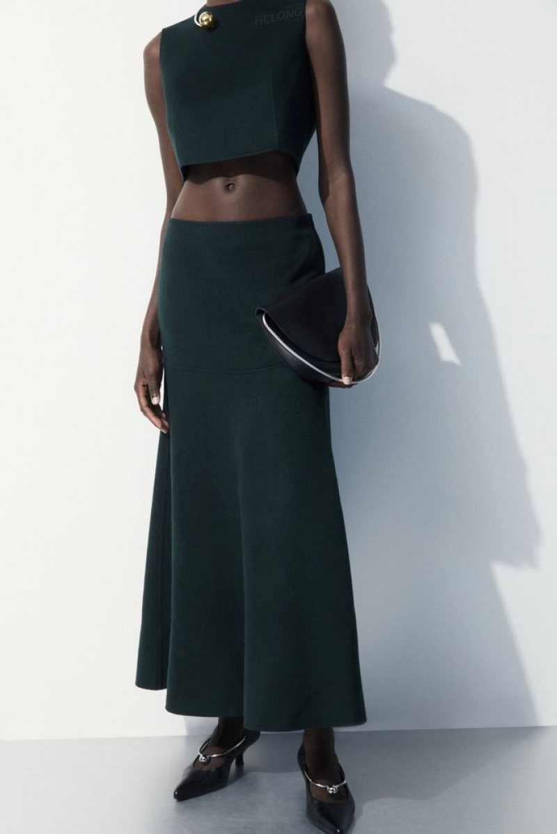 Dark Teal COS The Wool-Blend Midi Skirt Skirts | 745230-VYJ