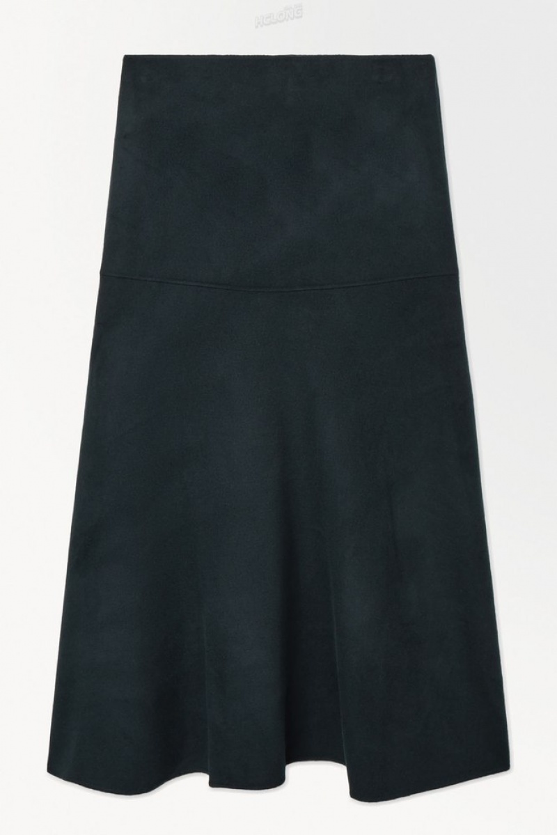 Dark Teal COS The Wool-Blend Midi Skirt Skirts | 745230-VYJ