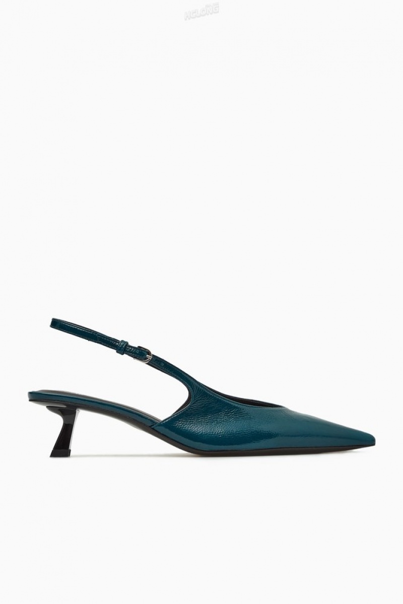 Dark Turquoise COS Pointed Slingback Kitten Heels Heels | 439275-UZE