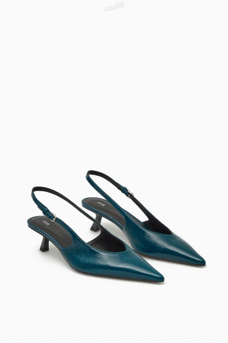 Dark Turquoise COS Pointed Slingback Kitten Heels Heels | 439275-UZE