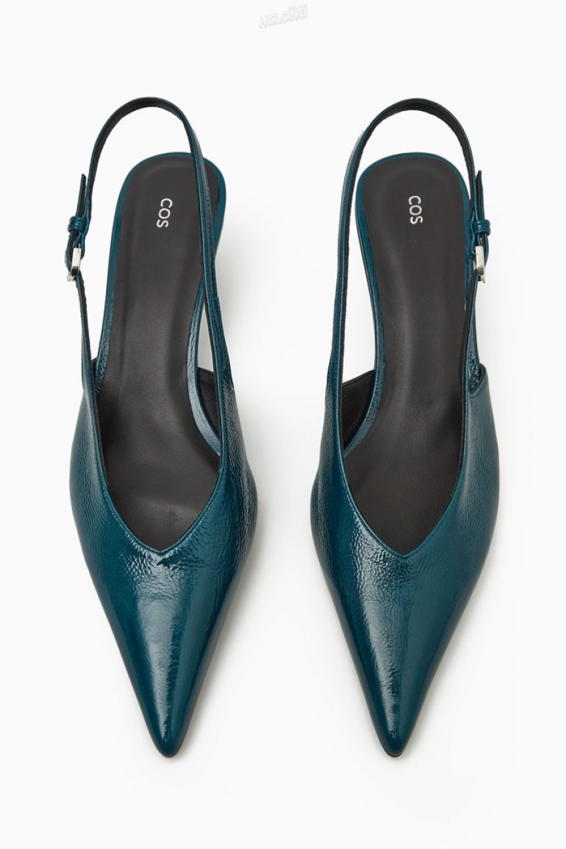 Dark Turquoise COS Pointed Slingback Kitten Heels Heels | 439275-UZE