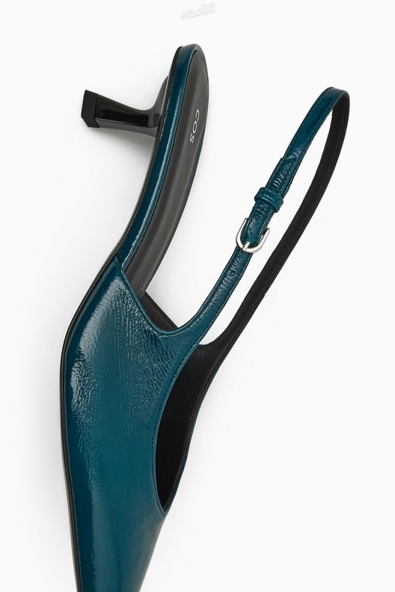 Dark Turquoise COS Pointed Slingback Kitten Heels Heels | 439275-UZE