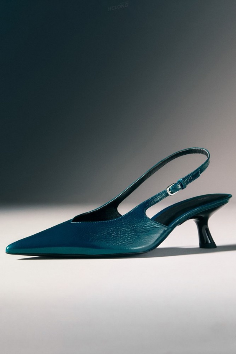 Dark Turquoise COS Pointed Slingback Kitten Heels Heels | 439275-UZE