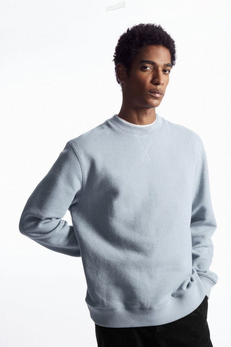 Dusty Light Blue COS Textured-Jersey Sweatshirt Sweatshirts & Hoodies | 610573-QXA