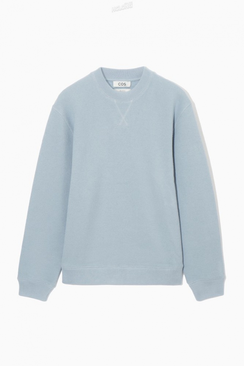 Dusty Light Blue COS Textured-Jersey Sweatshirt Sweatshirts & Hoodies | 610573-QXA