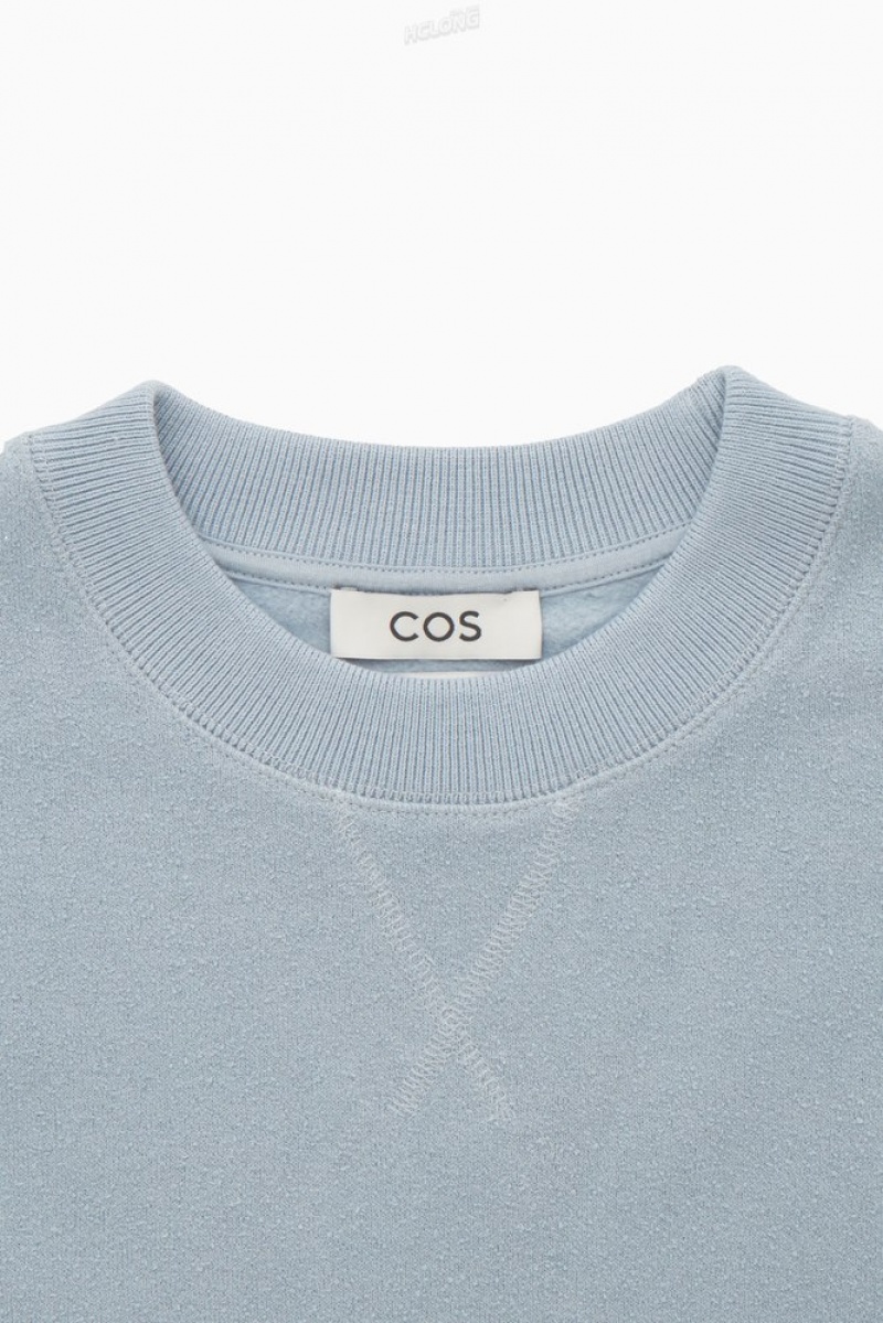 Dusty Light Blue COS Textured-Jersey Sweatshirt Sweatshirts & Hoodies | 610573-QXA