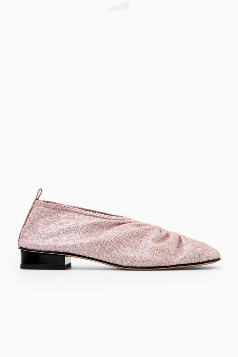 Dusty Pink COS Gathered Metallic Ballet Shoes Flats | 854039-SZK