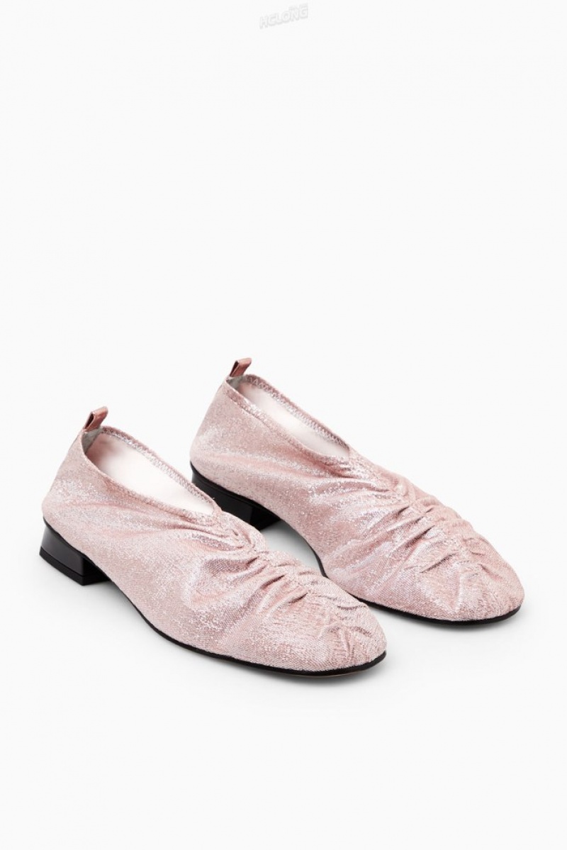 Dusty Pink COS Gathered Metallic Ballet Shoes Flats | 854039-SZK