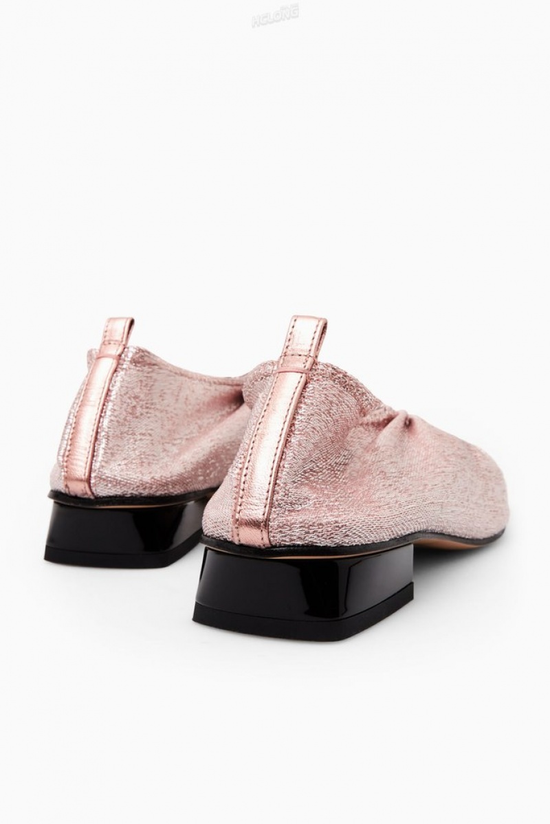 Dusty Pink COS Gathered Metallic Ballet Shoes Flats | 854039-SZK