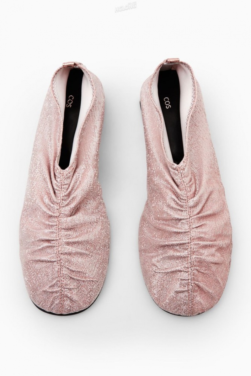 Dusty Pink COS Gathered Metallic Ballet Shoes Flats | 854039-SZK