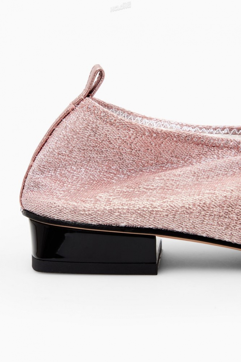 Dusty Pink COS Gathered Metallic Ballet Shoes Flats | 854039-SZK