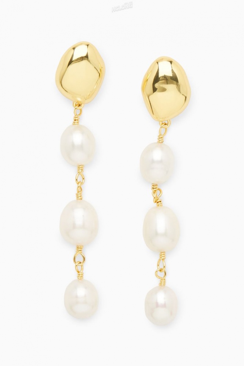 Gold COS Freshwater Pearl Dangly Earrings Jewelry & Jewellery | 950613-OZN